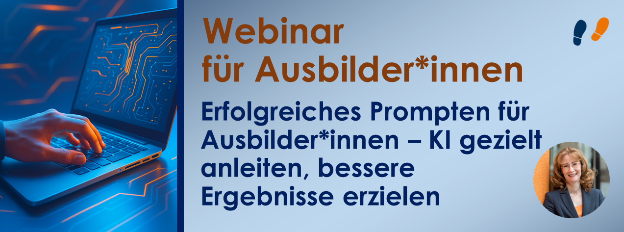 Hand schreibt auf Laptop: Titelbild zu Webinar Prompten für Ausbilder