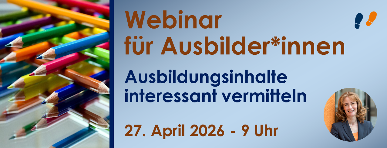Titelbild mit vielen bunten Stiften zum Webinar für Ausbilder*innen: Ausbildungsinhalte interessant gestalten am 27. April 2025 um 9 Uhr